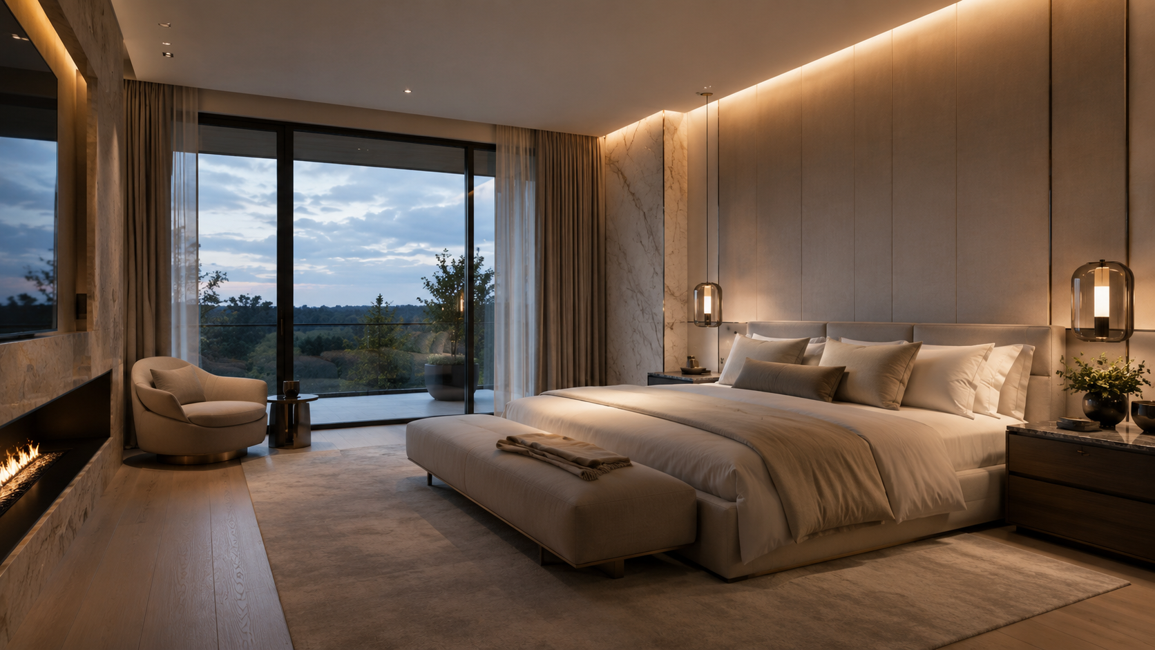 Luxury master suite interior with premium finishes