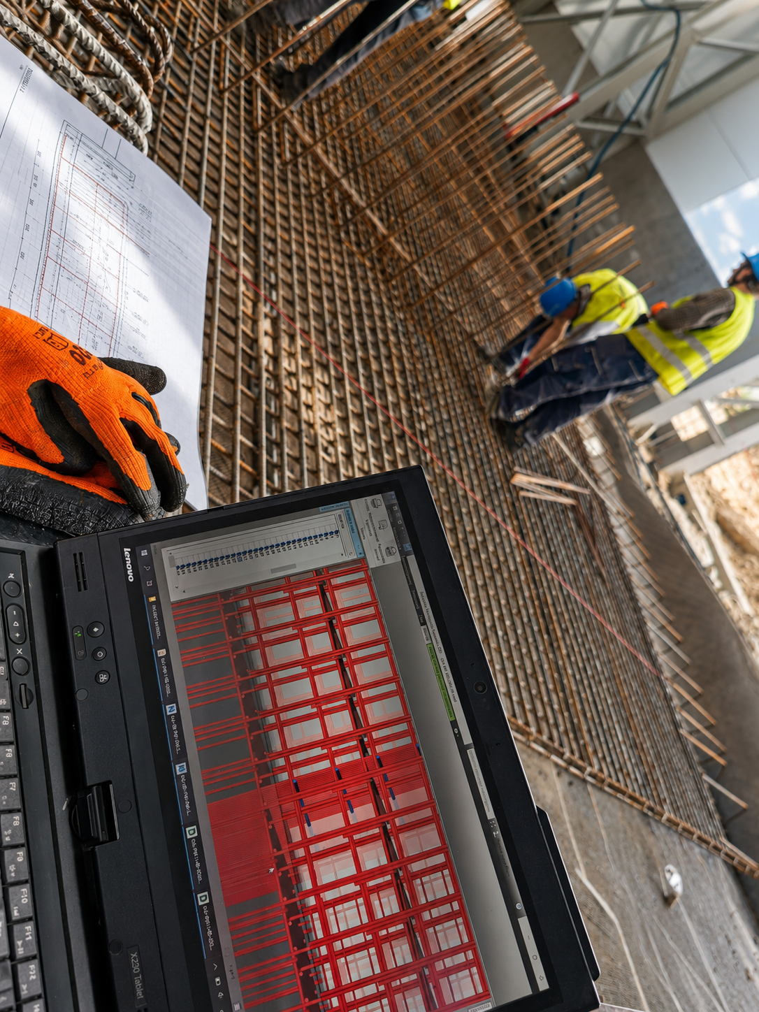 Interior planning and rebar coordination on a construction site